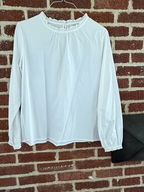 J. Crew White Ruffle Collar Long-Sleeve Blouse
